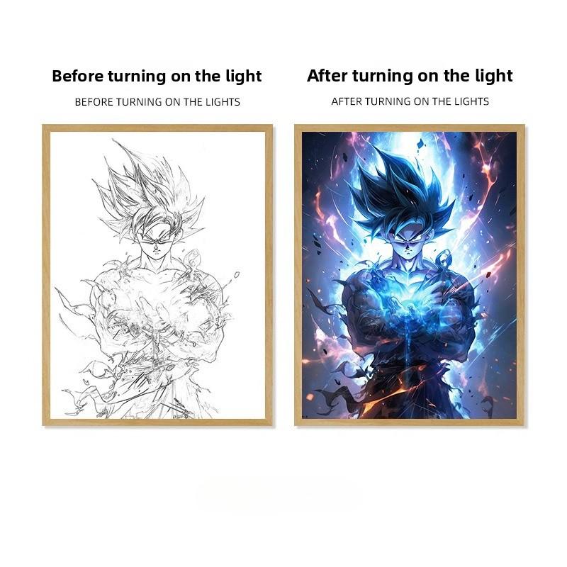 22cm/8.66in Dragon Ball Anime Light Painting Wukong Peripherals Night Led Luminous Cartoon Collectible Lamps Desk Party Supplies