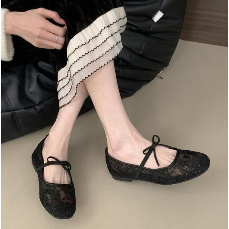 Fashion 2025 Spring Summer Lace Bow Women Mary Jane Shoes Fashion Slip On Comfort Street Style Soft Sole Female Dress Ballet Flats Shoes