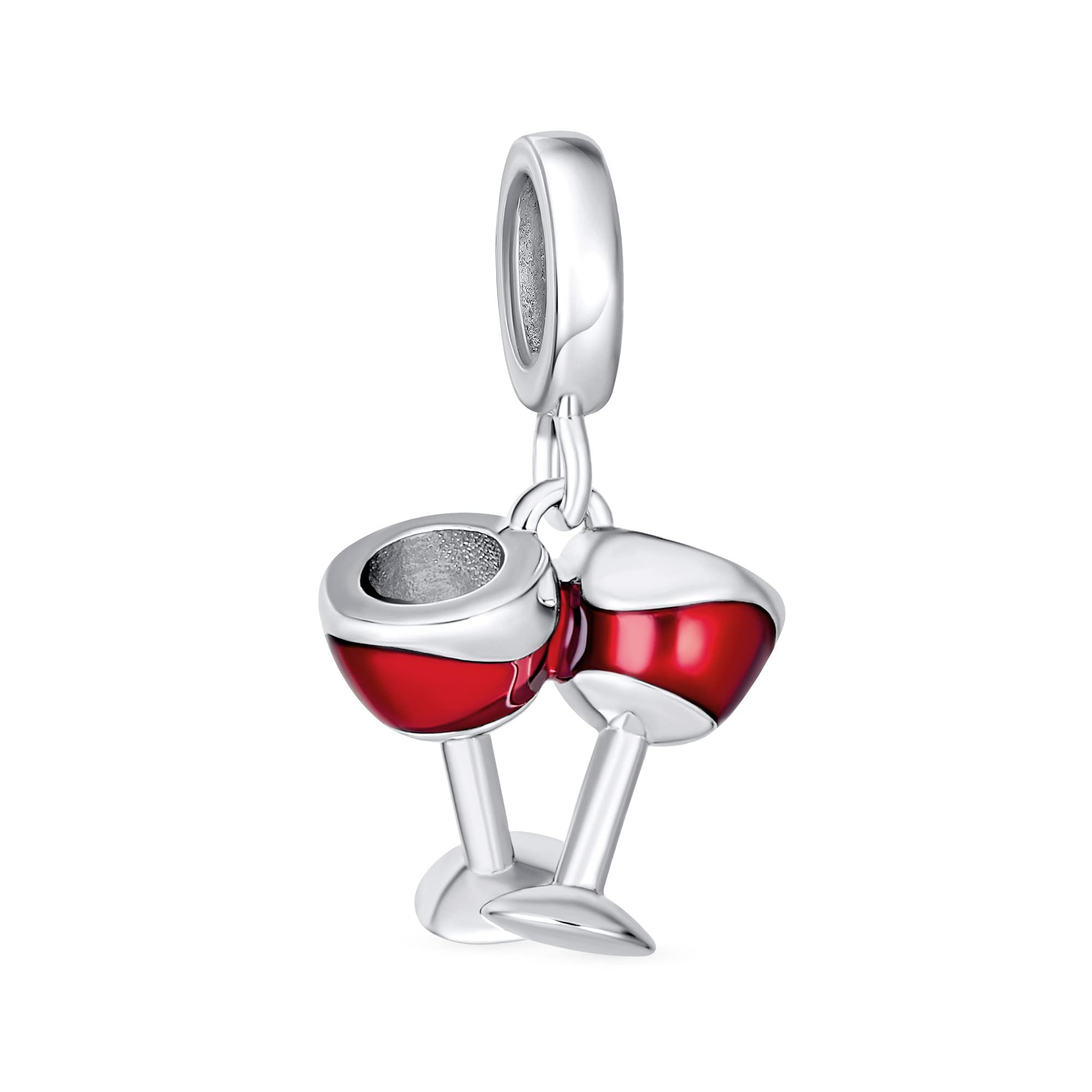 

Celebration Toast Double Red Wine Glass Dangle Charm Beads Enamel Sterling Silver Fits European Bracelet [Bling Jewelry] Women s .925