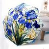 Automatic Open/Close Umbrella with Floral Design - Stained Glass Pattern In Blue & Yellow, Compact Folding Umbrella with 8-Rib
