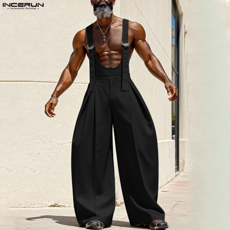 INCERUN Summer Men Sleeveless Suspender Strap Thin Casual Loose Braces Pants Overalls