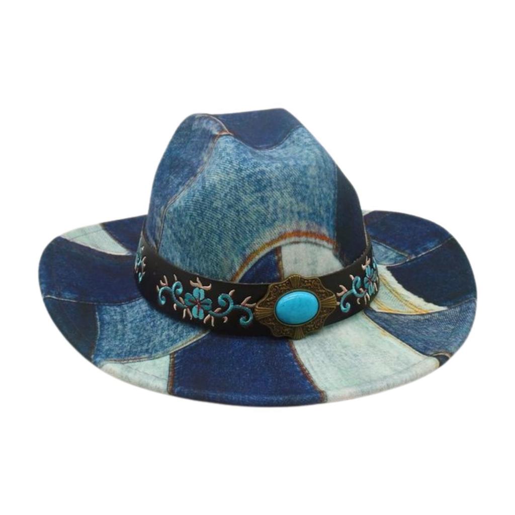 Fashion Design Sense Color Matching Embroidered Jazz Hat Retro Western Cowboy Top Hat Stage Catwalk Concave Stage Hat