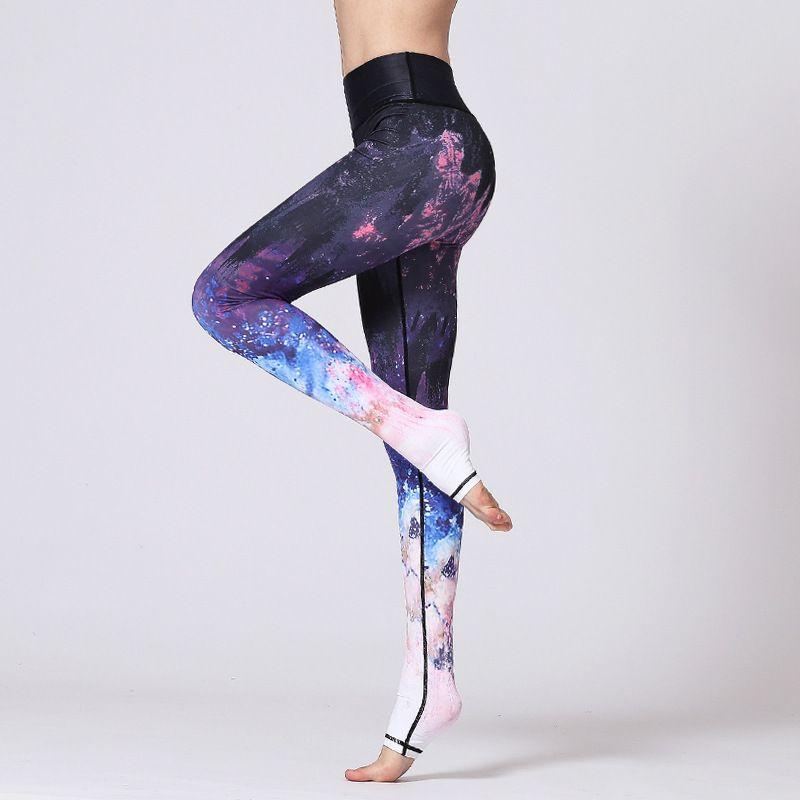 

Stretch Yoga Pants Women s Tight High Waist Hip-Lift and Belly Shaping Stirrup Trousers Sports Fitness Dance Print Fitness Pants HK165 purple starry sky S