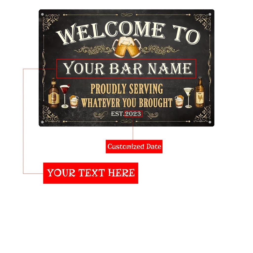 Vintage Metal Tin Sign Bar Pub Wall Decor Personalized Beer Glass Print Custom Name Date