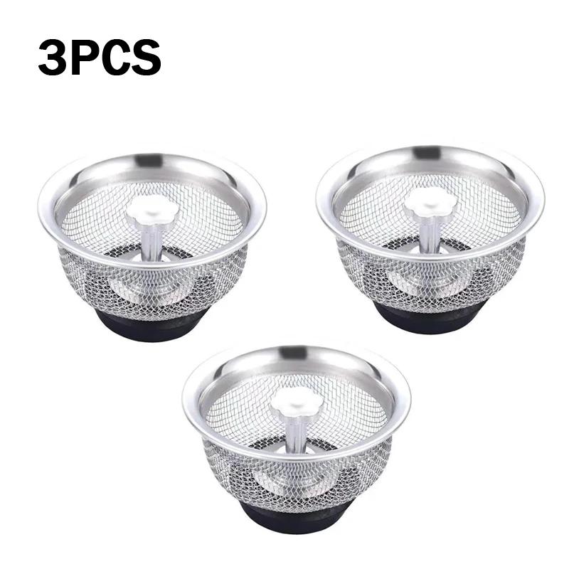 3Pcs Kitchen Water Sink Filter Sink Mesh Strainer Kitchen Stainless Steel Sink Strainer Bathroom Floor Drain Cover Cleaning Tools