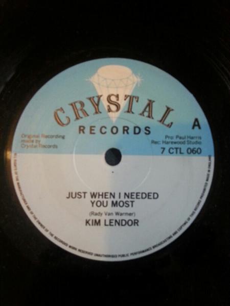 

7-дюймовая пластинка КИМ ЛЕНДОР Just When I Needed You Most 7CTL060 Crystal Records Великобритания Регги Ска Даб Б/у
