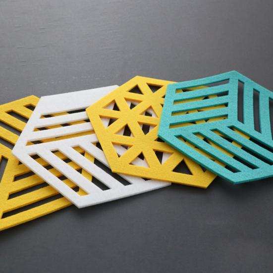 10Pcs Cup Coasters Creative Hexagon Hollow Heat Insulated Home Felt Cup Mat Hot