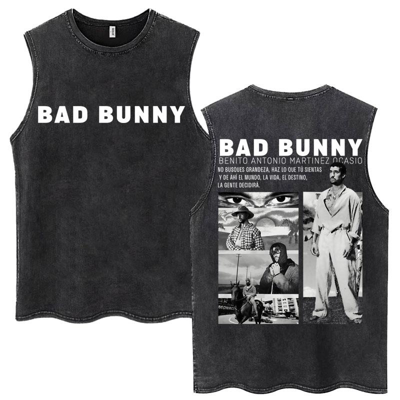 Rapper Bad Bunny Debi Tirar Mas Fotos DTMF Gewaschene Tanktops Mode Ästhetik Ärmellose T-Shirts Herren Damen Baumwollwesten