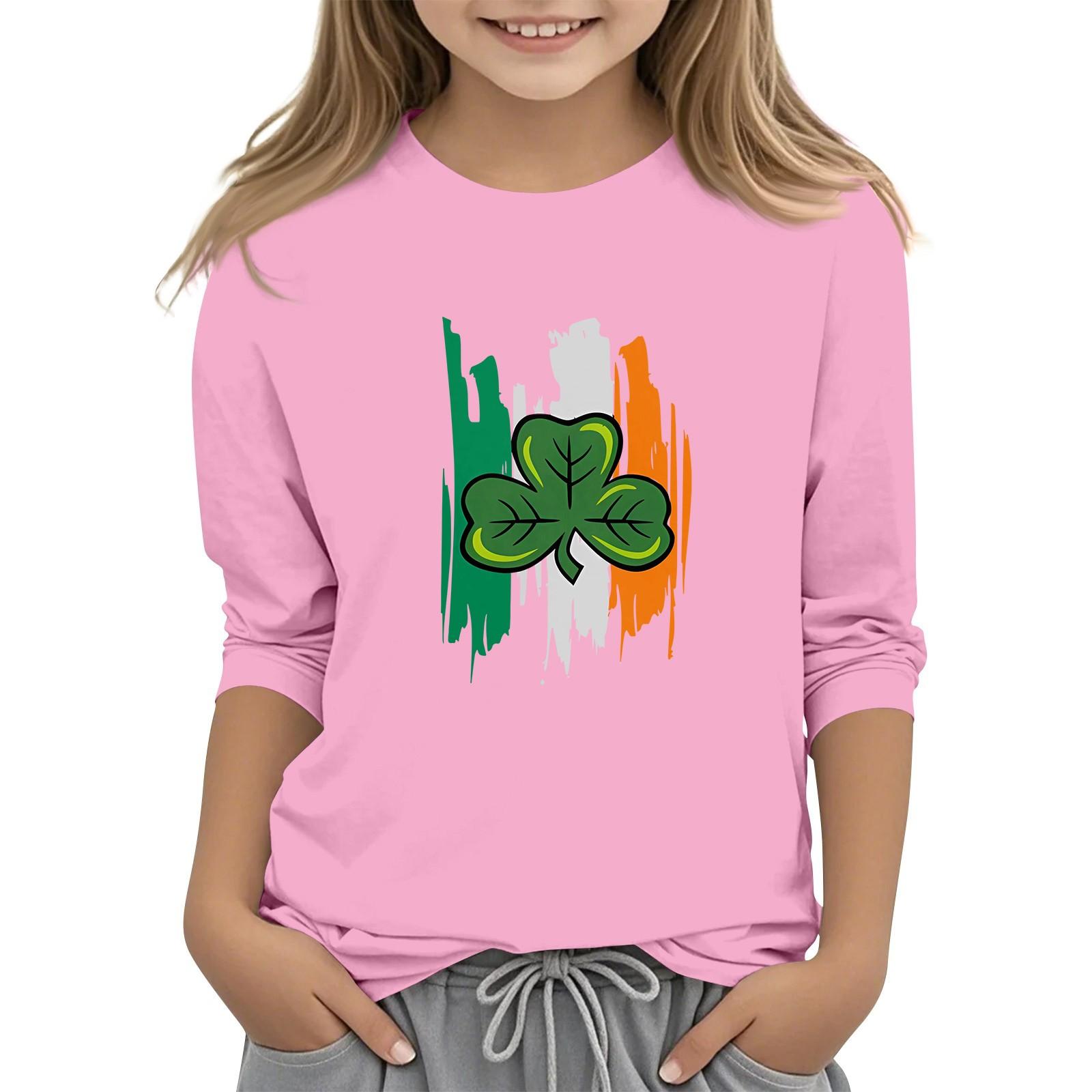 

Children s Casual St Patrick s Printed Collar T-shirt With 7 Minute Sleeves 150 рожевий