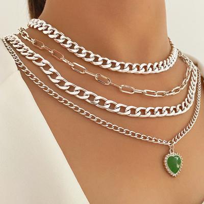 Four-piece Necklace Elegant Retro Hollow Heart Pendant Personality Ladies Interlocking Temperament Elegant Sweater Chain