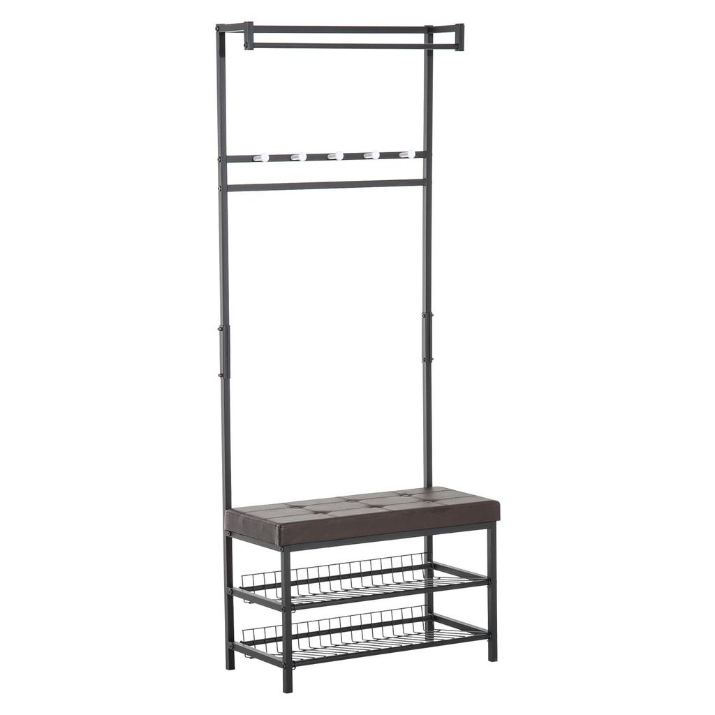 Coat Rack Entryway Coat Hanging Hat Bags Hook Storage Hallway Storage Shelf Footrest Bench Metal Multi Purpose