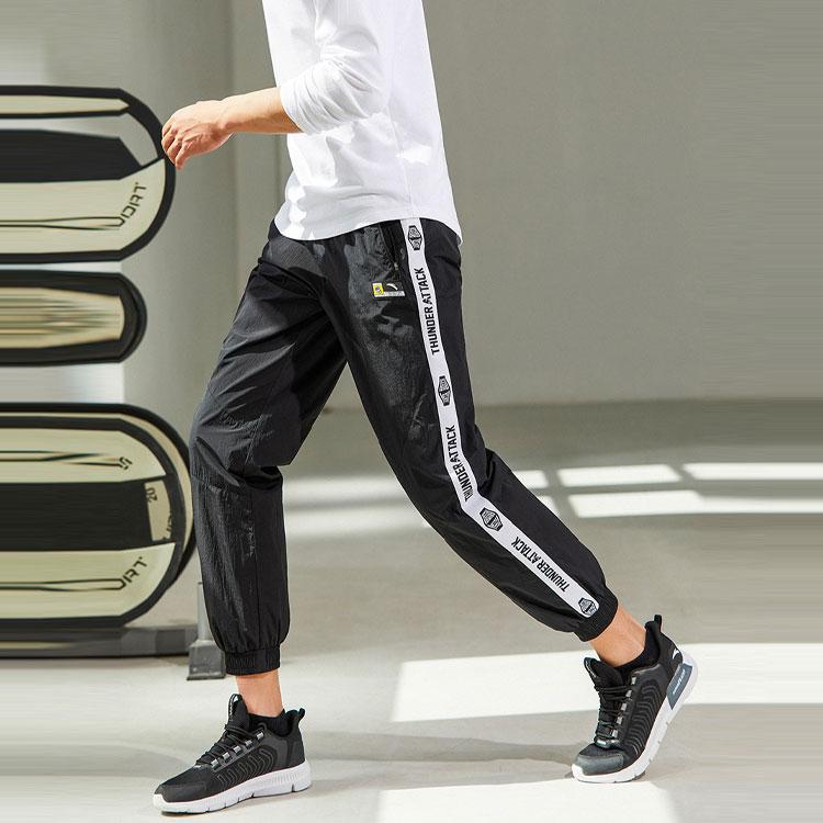 Anta Contrast Panel Loose-Fit Drawstring Knit Sports Pants Men Bottoms Black 952217505-3