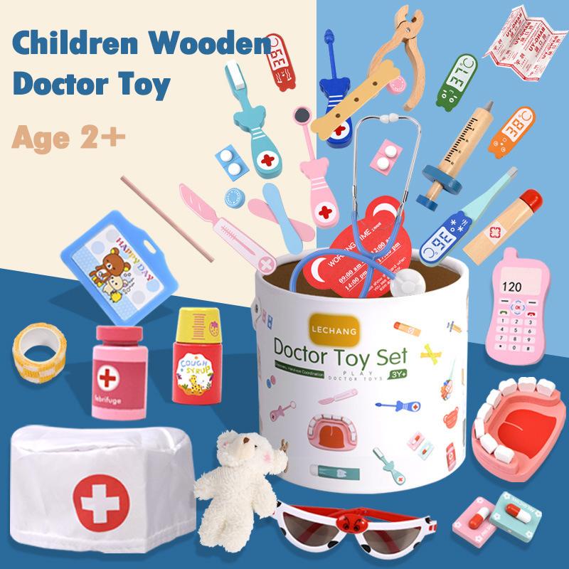 Wooden Pretend Play Doctor Set Educational Toys for Kids Simulation Medicine Chest Kit Dentist Nurse Games Medical Toys for Girl