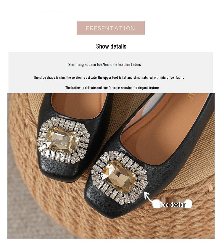 Women's Genuine Leather Slip-On Flats, Nude, Square Toe, Soft Sole, Plus Size, 2025 Edition