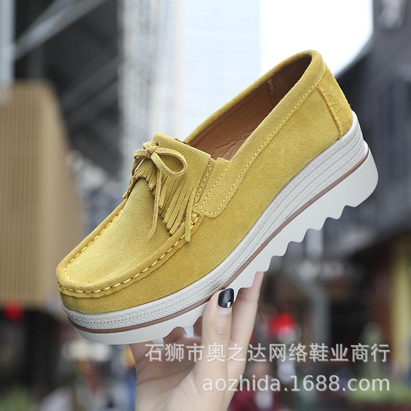 Joom 2025 Frühling und Herbst Muffin-Schuhe runde Zehenpartie Keilabsatz Fransen Plateau Mutter große Größe Freizeitschuhe Damenschuhe