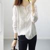Women Japanese Style V‑Neck Embroidered Cotton Blouse Loose Casual Long Sleeve Shirt S‑XXL