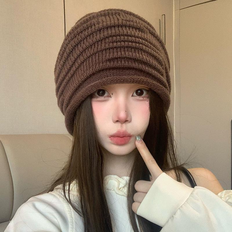 Korean Style Knit Hat Women Winter Warm Ear Protection Beanie Versatile Slimming Hat