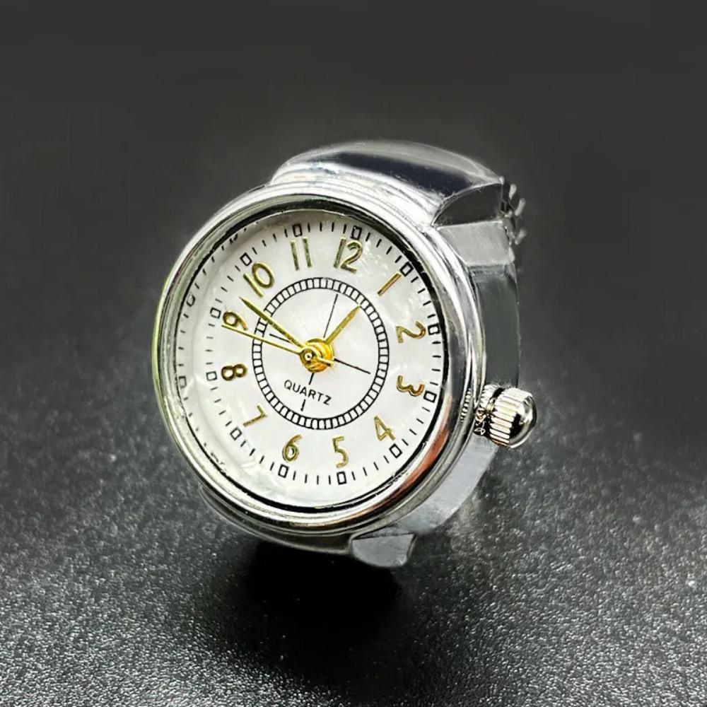 Simple Finger Ring Watch for Men Women, Round Dial Golden & Silvery Mini Quartz Ring Watches