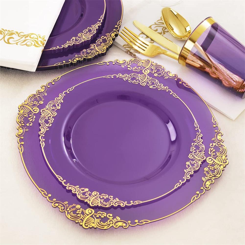 

25pcs Clear Plastic Plates With Gold Rim Food Grade Disposable Dessert/Salad Plates Perfect For Wedding Birthday Party 7.5 inches 19cm#1