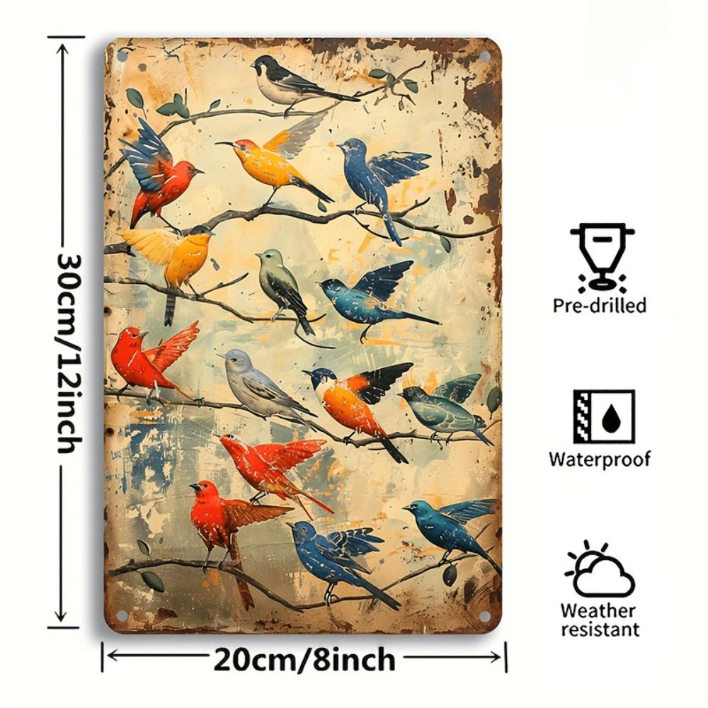 Retro Colorful Flying Bird Aluminum Wall Art X Inch Waterproof Durable Decor for Home Kitchen Bar Cafe Restaurant