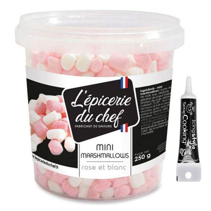 Mini marshmallows 250 g + Stylo de glaçage noir