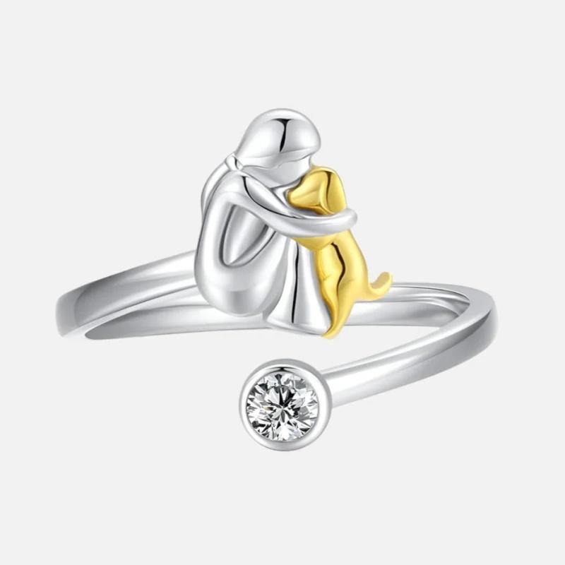 

Fashion Two Tone Color Dog Mom Ring Crystal Little Girl Puppy Wrap Rings for Women Animal Pet Zircon resizable