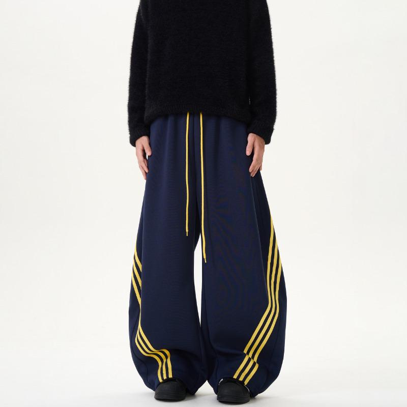 

Спортивные брюки Scimitar с широкими штанинами и тремя перемычками в американском стиле — повседневные свободные модные спортивные брюки унисекс для весны и осени M темно-синий