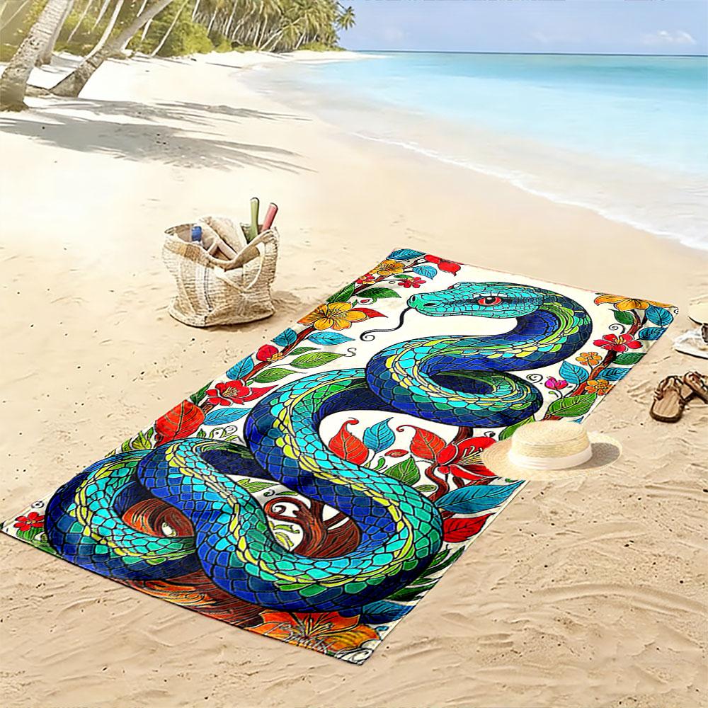 Vivid Serpent Garden Elegance Print Beach Towel, Quick Drying, Suitable for Travel, Outdoor Sports, Jogging, the Beach and Swimming, Gift