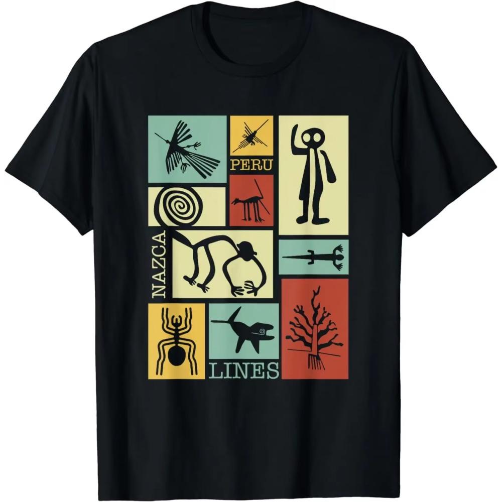 

Линии Наска - Перу Геоглиф Обезьяна Астронавт Паук Ретро Футболка Фестивальная одежда Одежда Женская одежда Графические футболки Футболки S чёрный