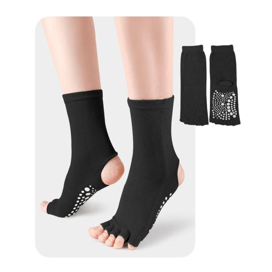 1 Pair Toeless Yoga Socks with Non-slip Gripper Breathable Moisture-Wicking Ballet Dance Fitness Pilates Athletic Gym Sports Open Five Toe Socks