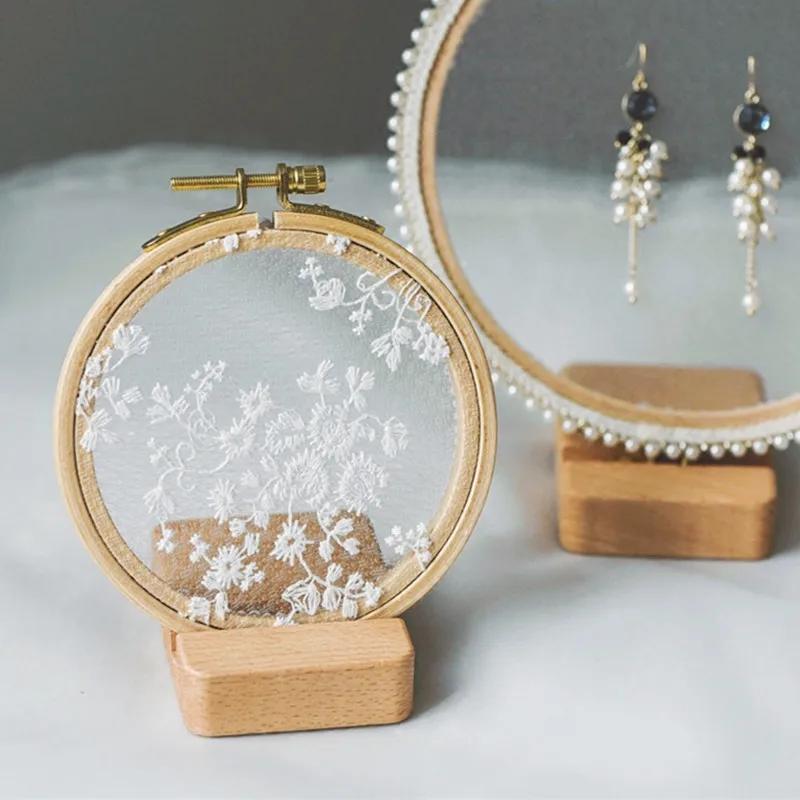 5pcs/pack Beech Wooden Embroidery Hoop Base Mobile Phone Stand Holder Portable Double Slot Bracket Embroidered Ornaments