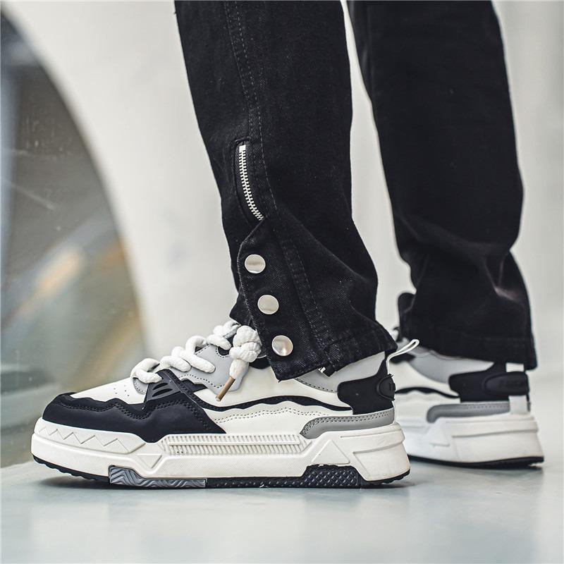 Fashion Fashion Shoes for Men Student Lace-up Thick Baseplate Shoes Four Seasons PU Leather Casual Run Sneaker Comfort Zapatillas Hombre