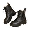 Fashionable Faux Pu Leather Round Toe Martin Boots With Thick Bottom And Warm Lining