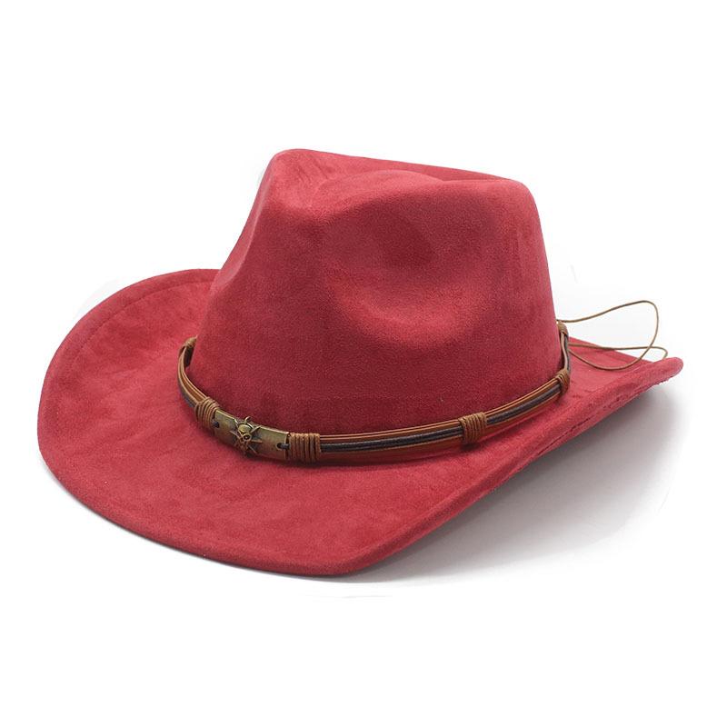 Western Suede Western Cowboy Hat Women Men Outdoor Travel Party Belt Buckle Wide Brim Panama Cap Unisex Fedora Hat