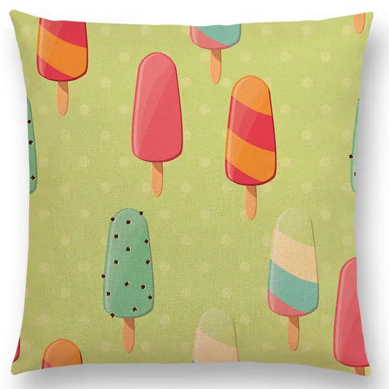 Colorful Prints Cushion Cover Chocolate Candy Donuts Pretty Ice Cream Pattern Color Party Sofa Throw Pillow Case Decor
