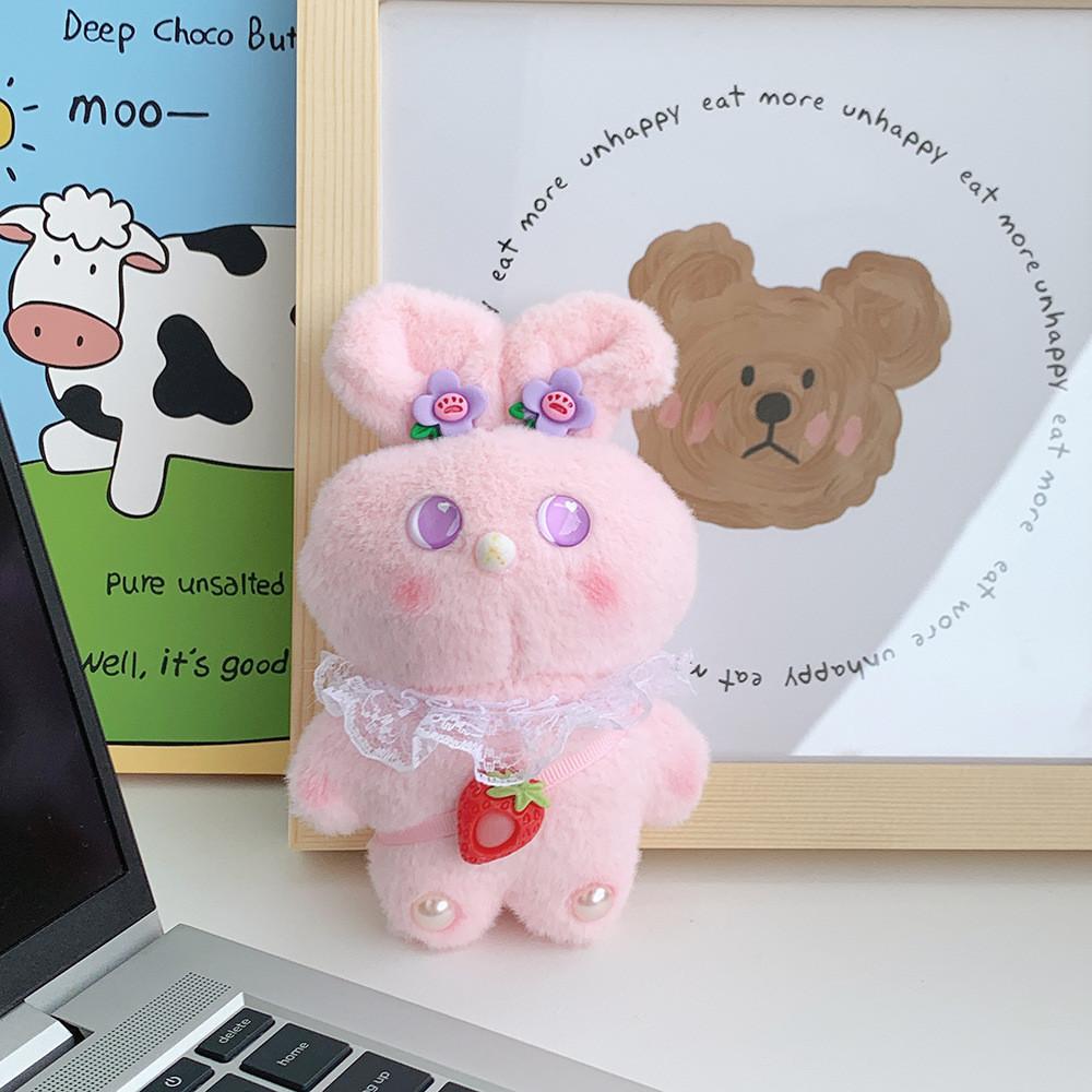 

Adorable Strawberry Bunny Stuffed Plush Kids Toy With Keychain And Backpack Clip рожевий