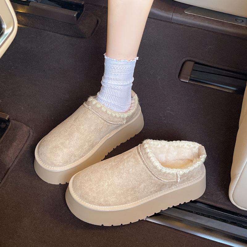 Popular Velvet Snow Boots Women's 2025 New Autumn and Winter Retro Thick-soled Northeast Warm and Non-slip One Pedal and Half Drag