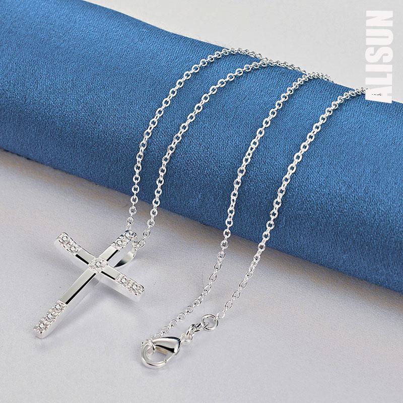 925 Sterling Silver Cross Zircon Pendant Necklace Fashionable Wedding Jewelry