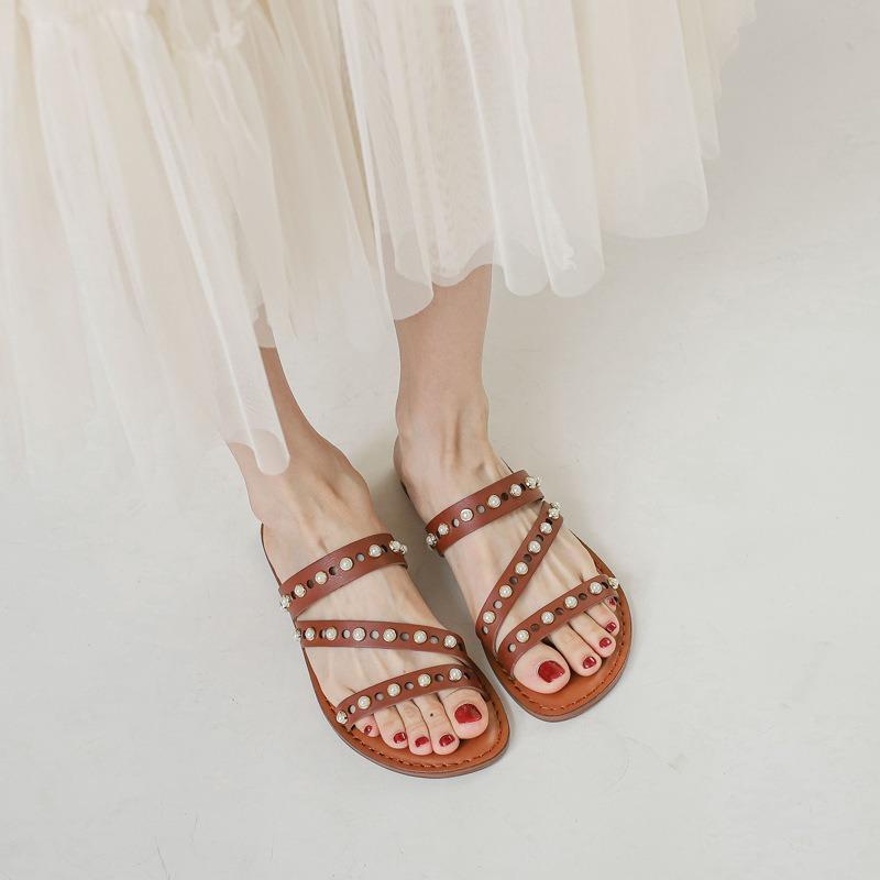 Ethnic Style Outside Wearing Sandals Bohemian Beaded Retro Roman Vacation