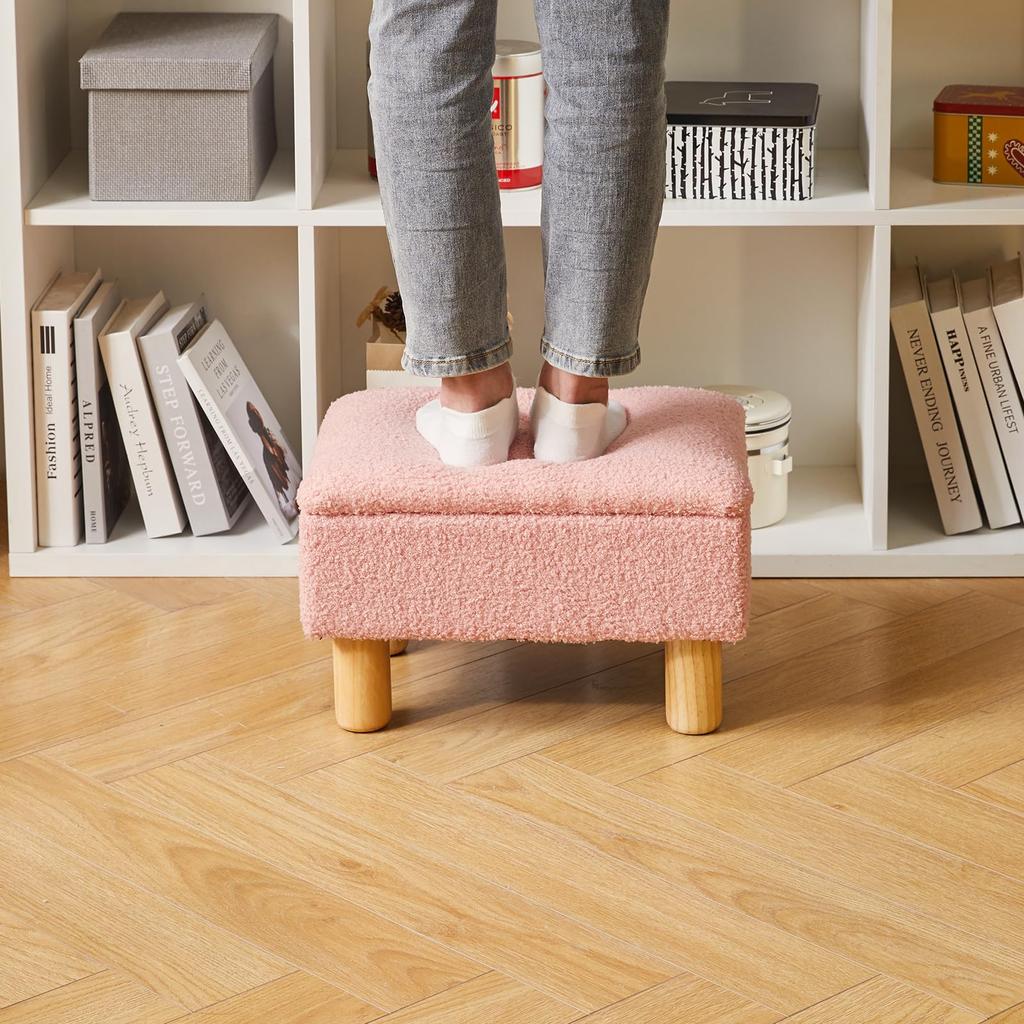 Aibiju Low Stool with Natural Wood Mini Teddy 150kg Weight Safety Hinged Teddy Legs, High-Resilience Chair, Footstool, 403024cm, Velvet, Capacity,