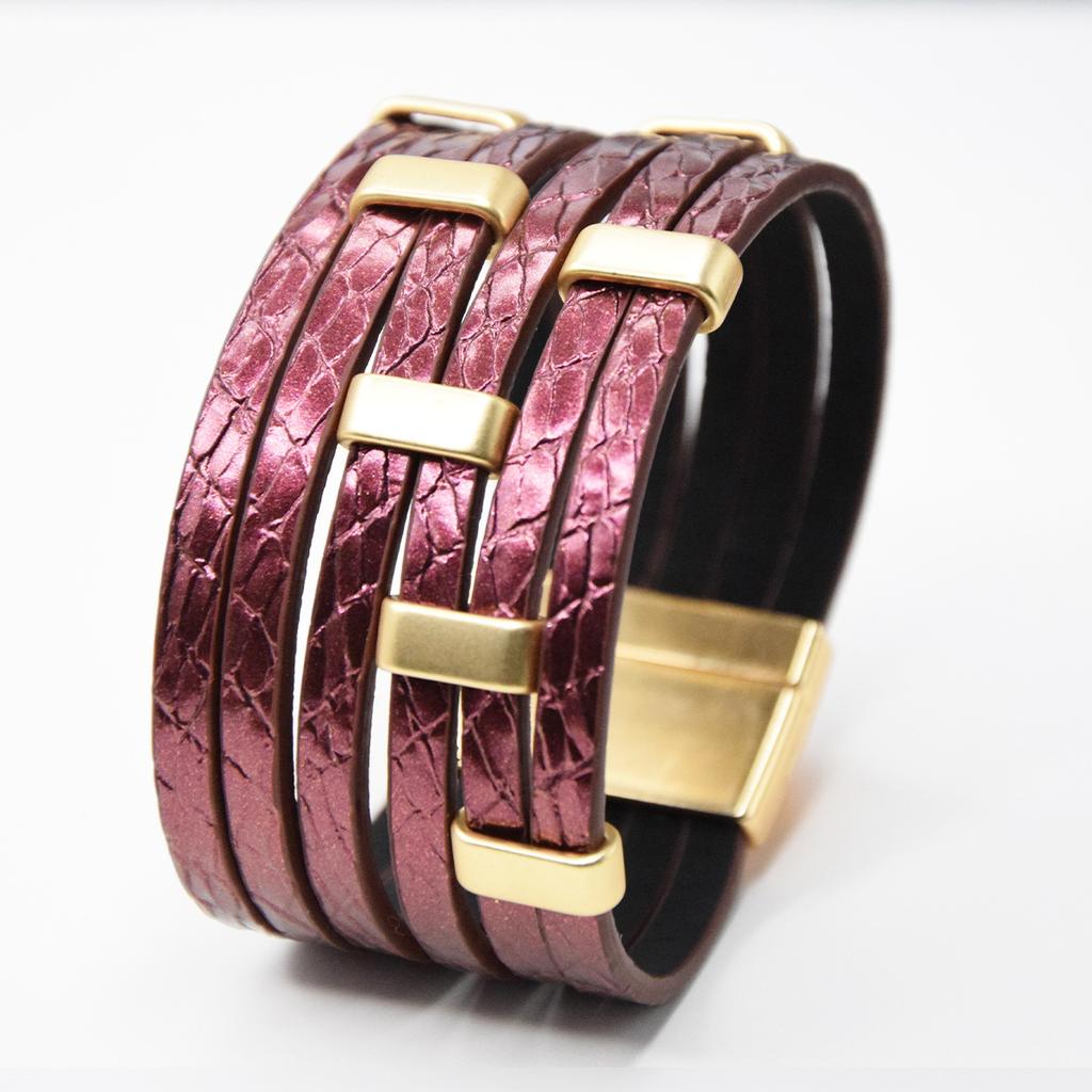 Bohemian Multi Layered PU Leather Bracelet Retro Magnetic Buckle Bangle
