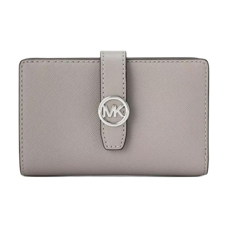MICHAEL KORS Greenwich Zipper Closure Branded Tag Cow Leather Wallet Medium Women s Gray серый