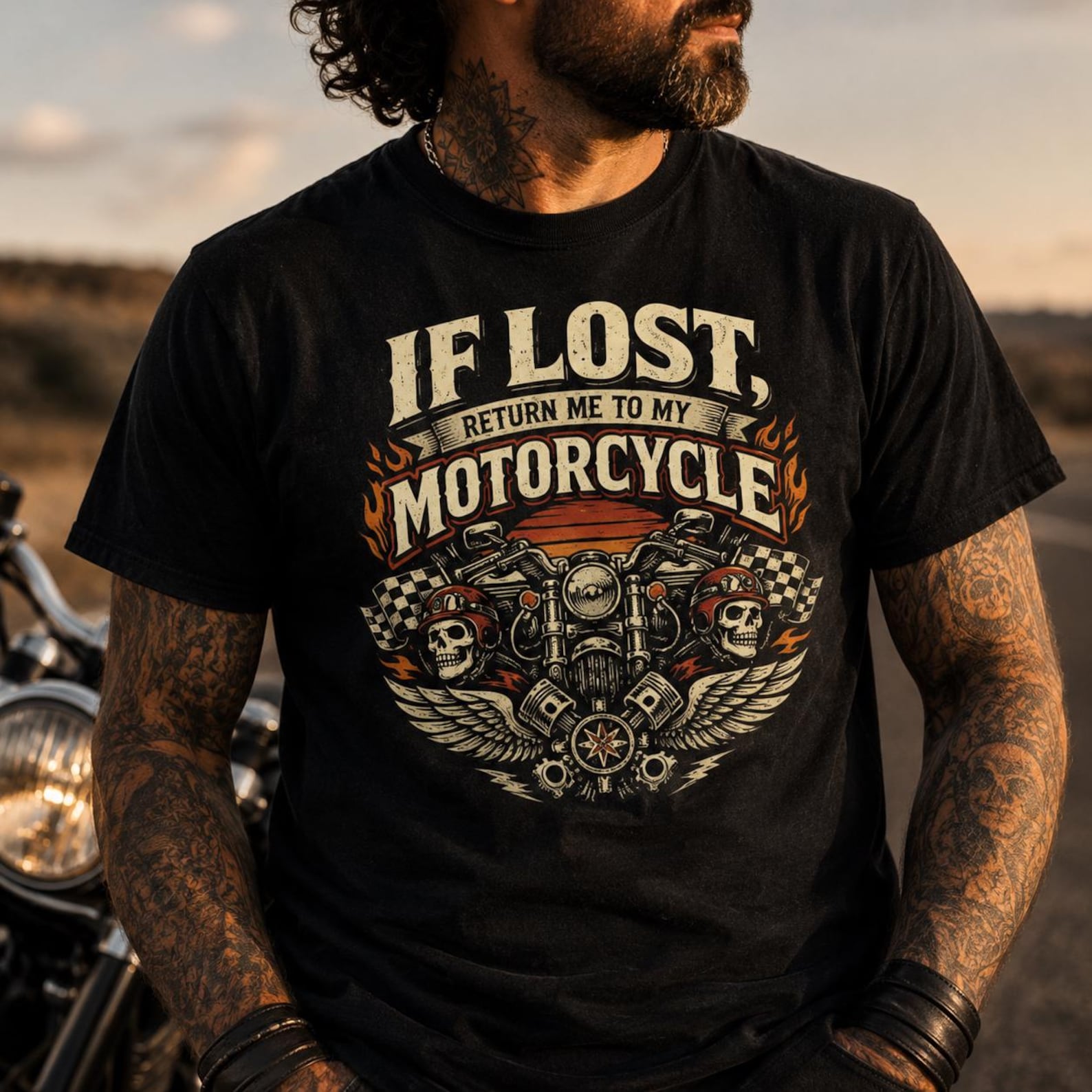 Lost Return To My Motorcycle Shirt, Funny Biker Tee, Vintage Motorcycle Rider Gift, Retro Rider Graphic Unisex T-Shirt L