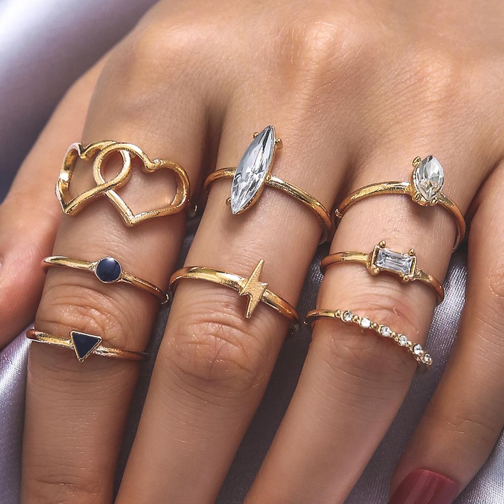 Fashion Zircon Ring, Bohemian Love Lightning 8-Piece Set Ring For Women