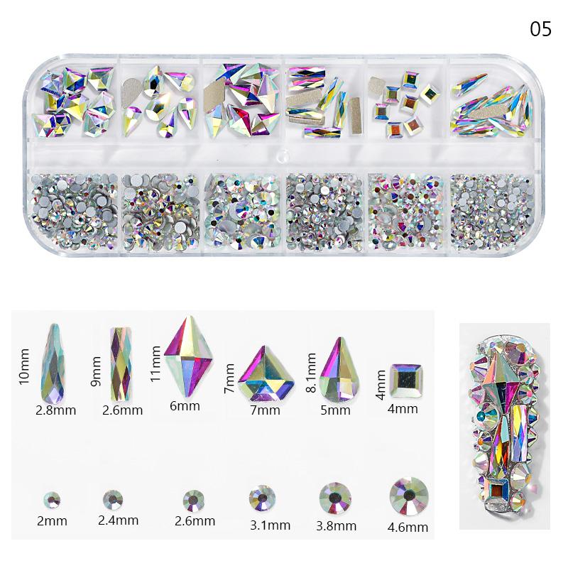 10Styles Neon Multi-Faceted Rhinestones DiamondS,Heart,Pearl, Beads 1-10mm AB/White/Colorful Crystal NailARTS 3D Rhinestones 14H