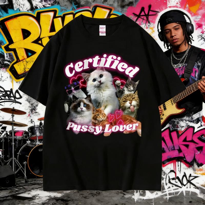 2025 Summer Funny Certified Cute Cat Lover Meme Tee Shirt Unisex Women Aesthetic Short Sleeve 100 Pure Cotton Printed Tshirt