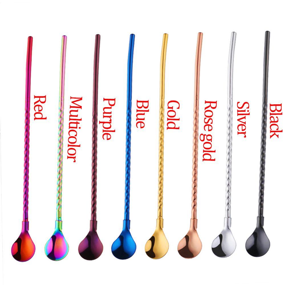 New Bar Tea Reusable Bent Filter Straws Spoon Coffee Spoons Stainless Steel Drinking Straw