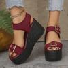 2025Women's Wedge Sandals Retro Belt Buckle Casual Platform Sandals for Women Thick Bottom High Heels Sandals Sandalias De Mujer