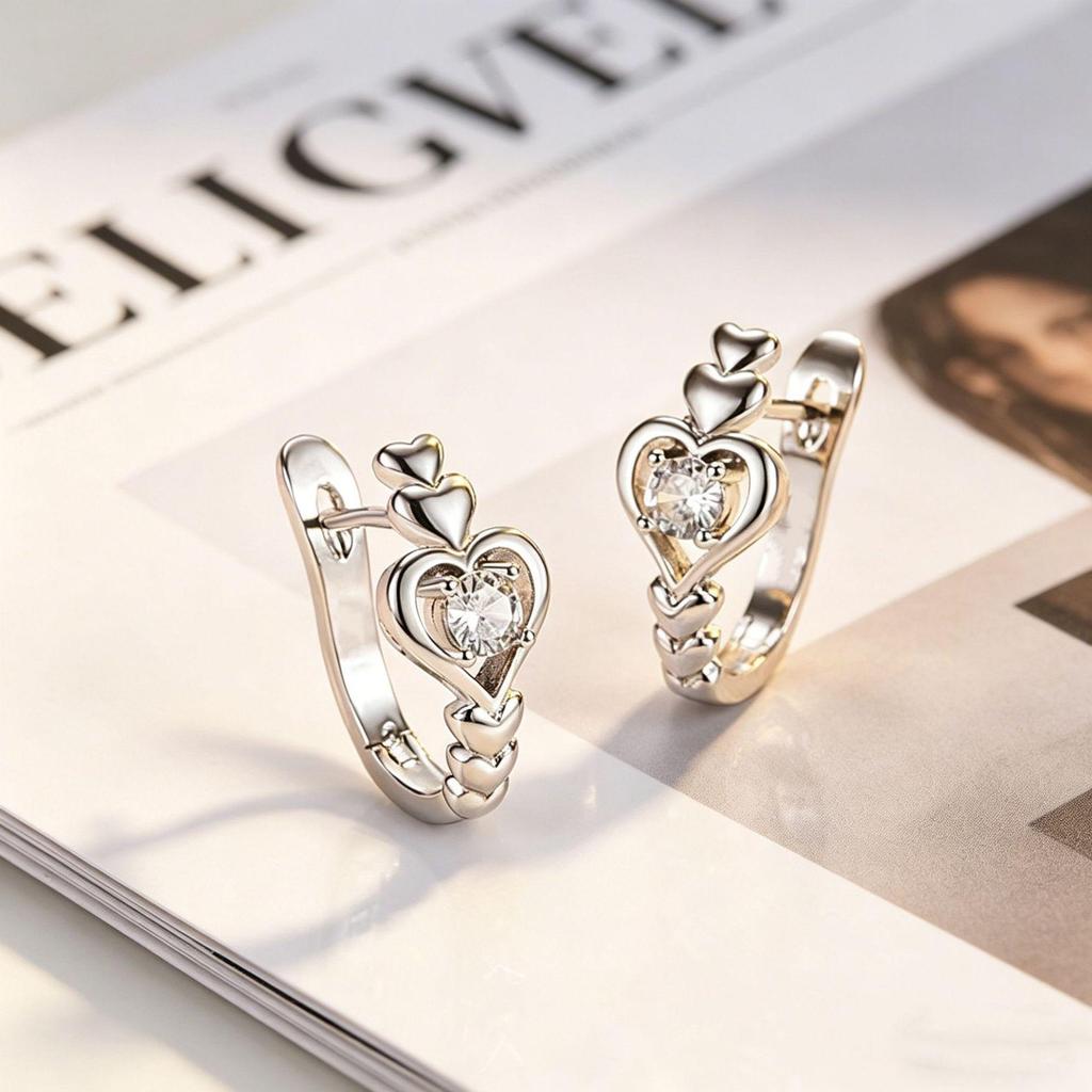 Elegant Sweet Heart Hollow-Out Zircon Earrings for Women