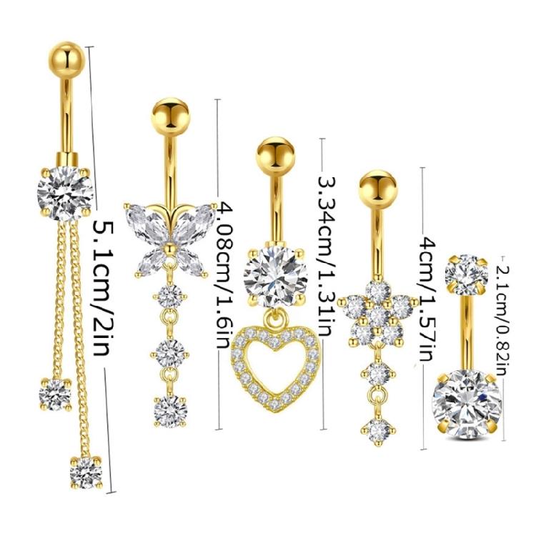 5 Butterfly Belly Button Rings Cubic Zirconia Body Jewelry Set Lightweight Copper Fashion Accessories